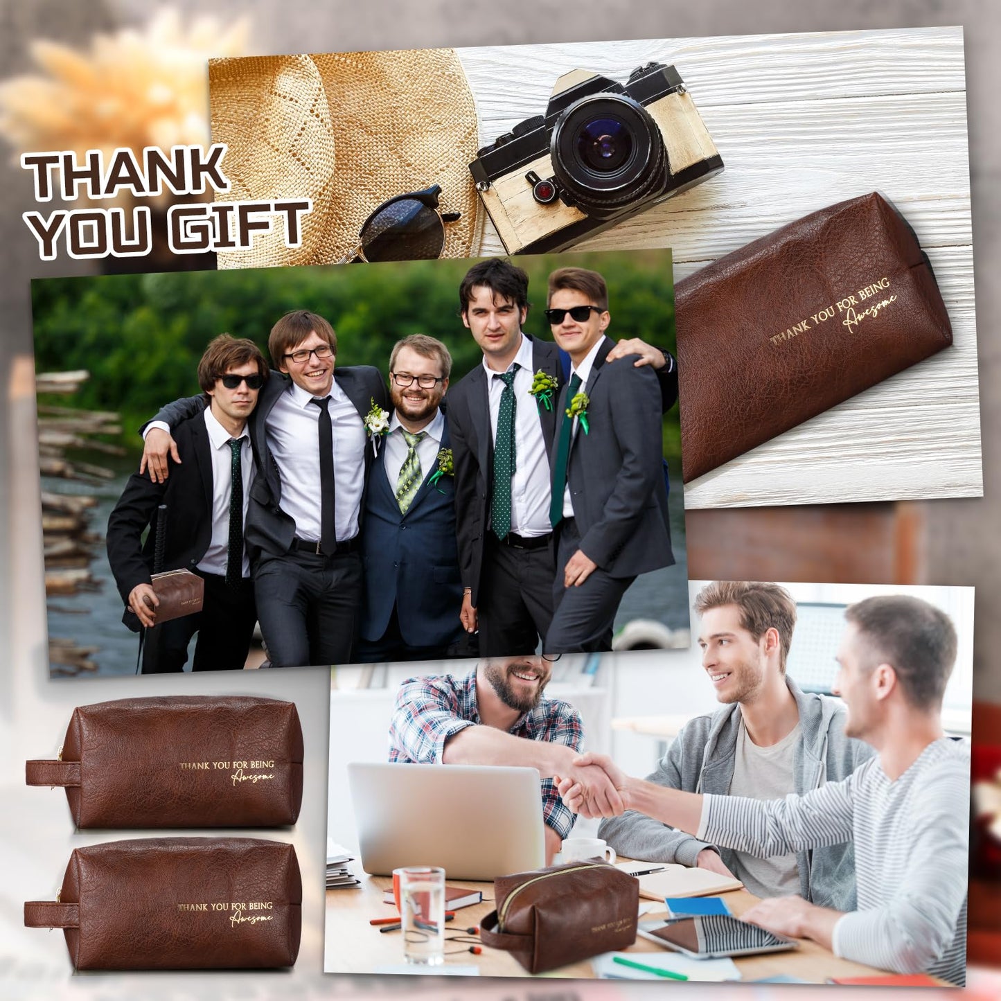 Clysee 6 Pcs Father's Day Leather Appreciation Toiletry Bags Gifts Travel Shaving Cosmetics Bags for Dad Men Gifts(Brown)