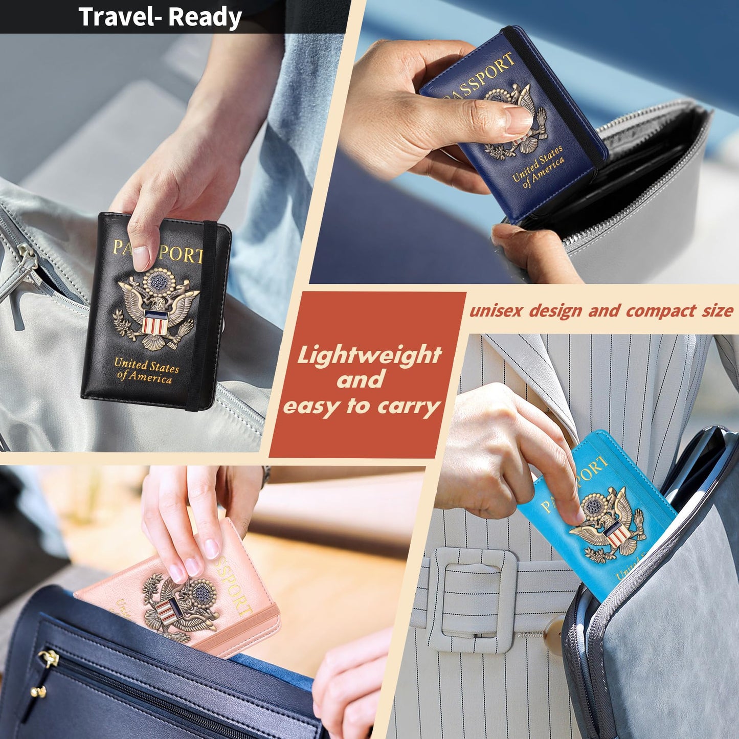 XMLINPER 2 Pcs Passport Holder for Travel with Card Slot RFID Blocking Leather Family Passport Wallet Travel Accessories for Men and Women (Blue and Black)