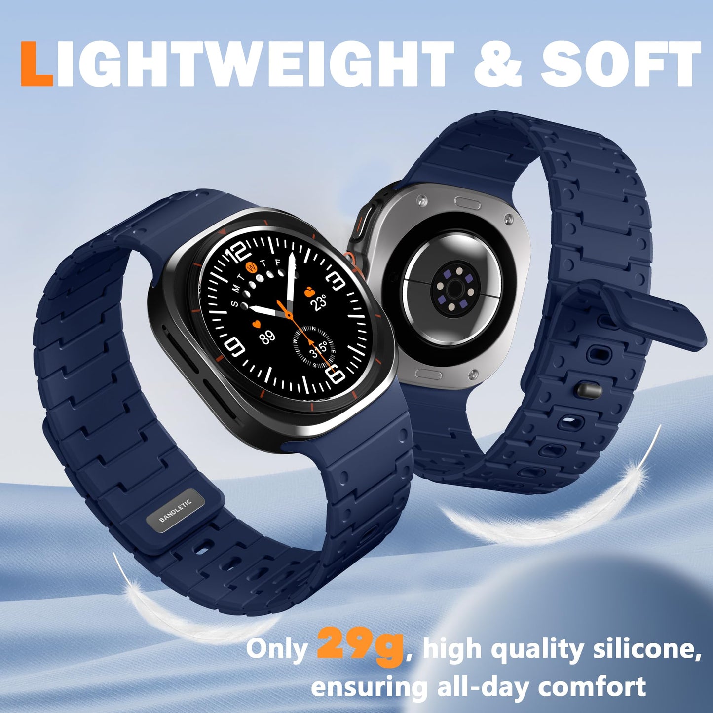 Bandletic Magnetic Bands Compatible with Samsung Galaxy Watch Ultra Band 47mm for Men Women, Waterproof Silicone Sports Strap with Magnet Compatible with Galaxy Watch Ultra Bands, Navy Blue