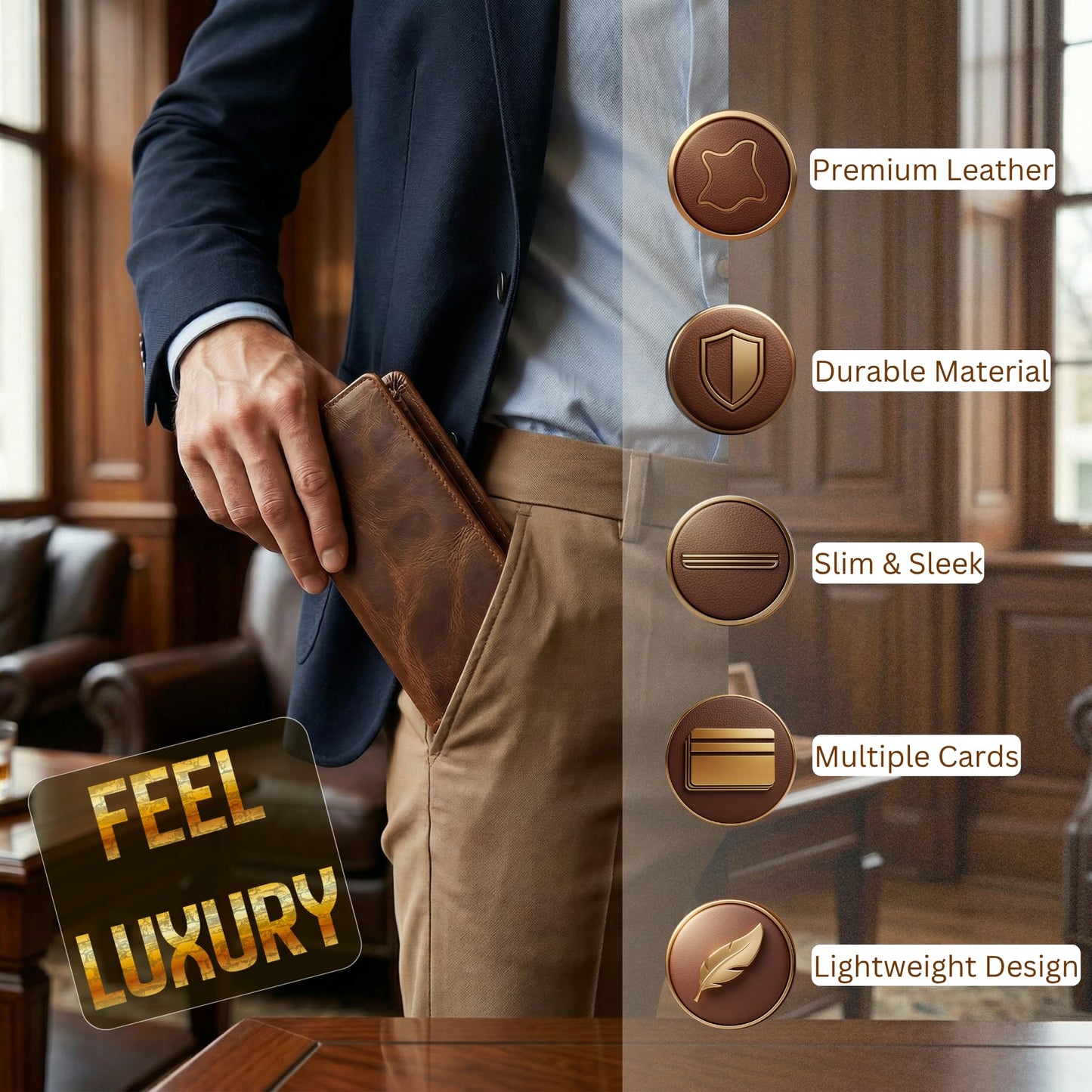 Jajmo Legacy Full Grain Leather Checkbook Cover, Long Bifold Wallet for Men - 11 Compartments