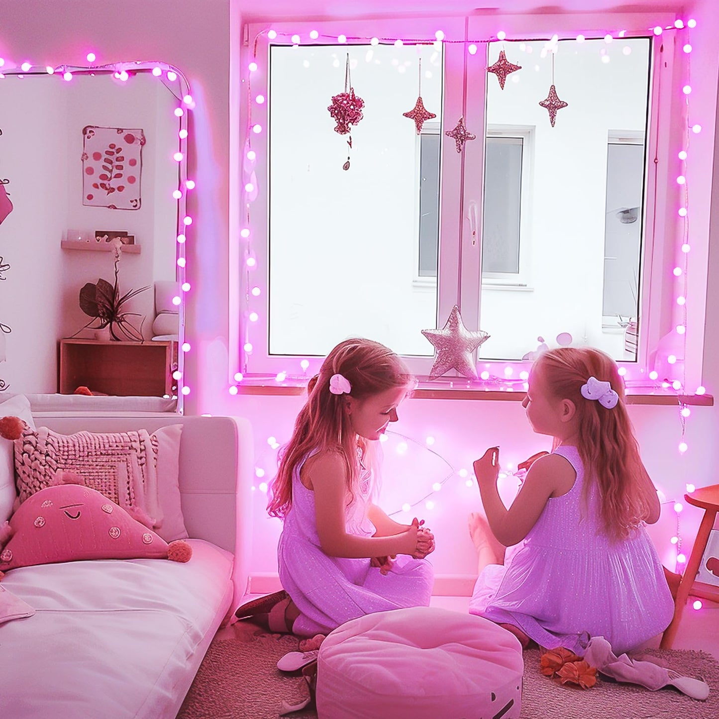 JMEXSUSS 100 LED Pink String Lights Indoor,33 ft Connectable Globe Pink Lights Plug in, 8 Mode Fairy Valentine Light with Remote for Bedroom Girl Room Anniversary Party Valentines Day Decorations