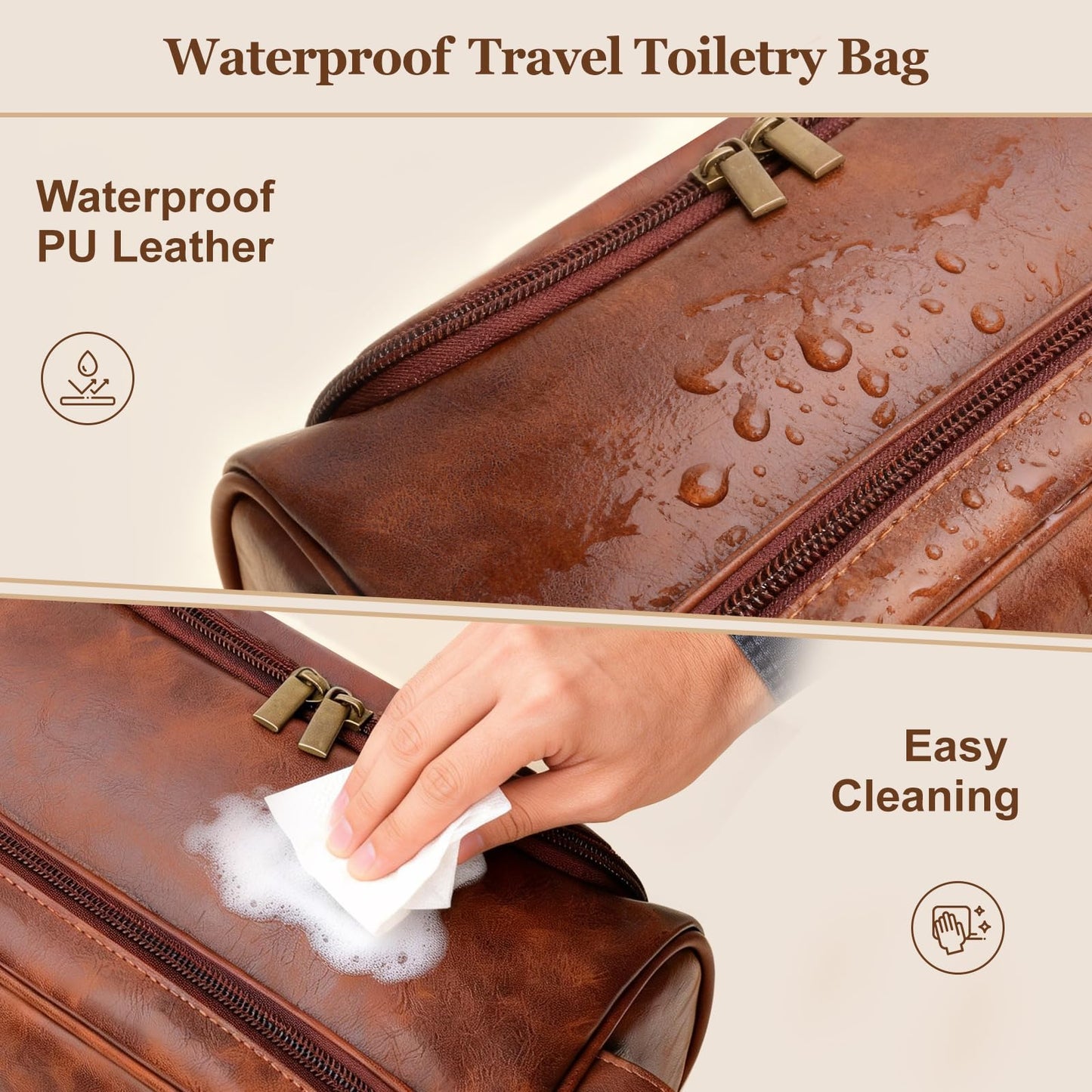 Ecttunafe Personalized Gifts Travel Toiletry Bag for Men, Engraved Monogrammed Initial PU Leather Waterproof Shaving Bag with Hook, Best Birthday Gifts Choice for Men Dad Husband Groomsmen Adults,M