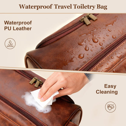 Ecttunafe Personalized Gifts Travel Toiletry Bag for Men, Engraved Monogrammed Initial PU Leather Waterproof Shaving Bag with Hook, Best Birthday Gifts Choice for Men Dad Husband Groomsmen Adults,M
