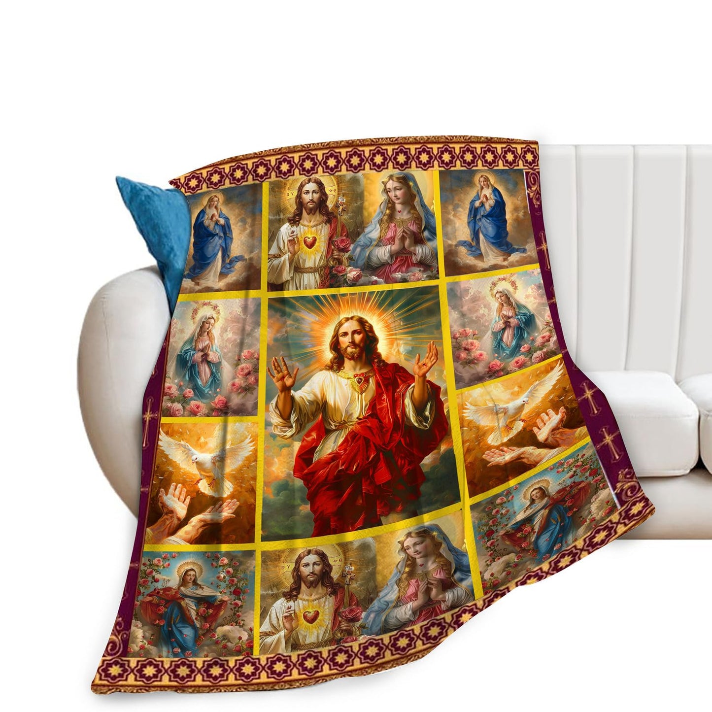 Jesus Christ Blanket, Christian Virgin Mary Blanket, Religious Throw Faith Catholic Christian Gifts for Prayer Soft Plush Fleece Flannel Blankets for Kids Adults Men Women 40"x50"