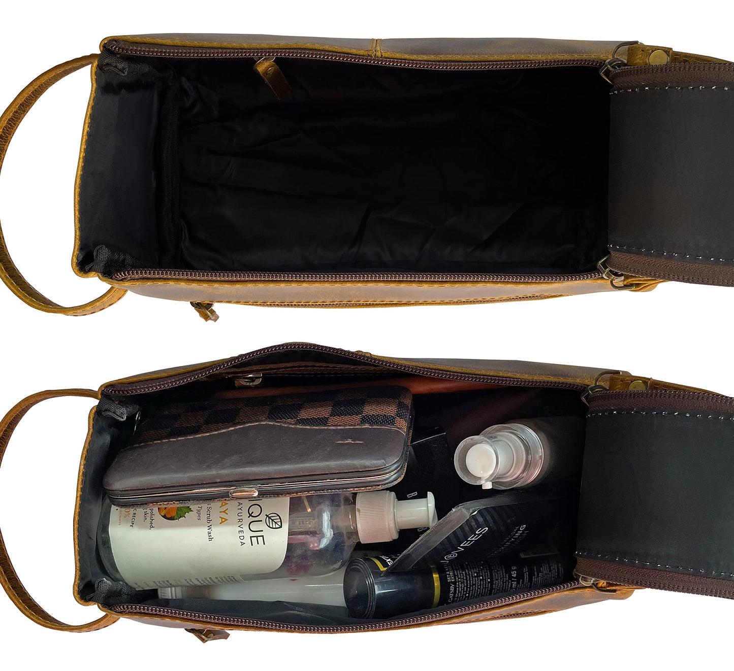 Leather Toiletry Bag for Men - Hygiene Organizer Travel Ditty Kit By Rustic Town (Antique Brown)