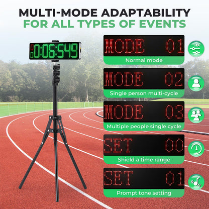 Flyrivergo Powered Wireless Laser Timer for Sprints with High Stand, Laser Sprint Timer System, Race Clock with Tripod for Speed Training/Lap/Track Field/Football/Bike/Motorcycle