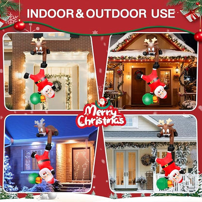 8FT Hanging Christmas Inflatables Decorations Outdoor，Blow Up Christmas Reindeer and Climbing Santa Claus with Built-in LEDs Lights for Indoor Holiday Party Yard Garden Lawn Décor