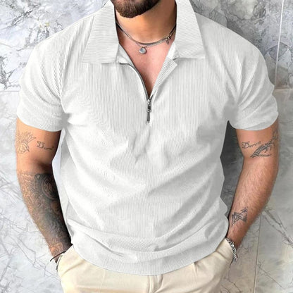 Men's Polo Shirts Short Sleeve Slim Fit Zip T-Shirts for Sports Golf Tennis Workout Henley Neck Tees Tops White