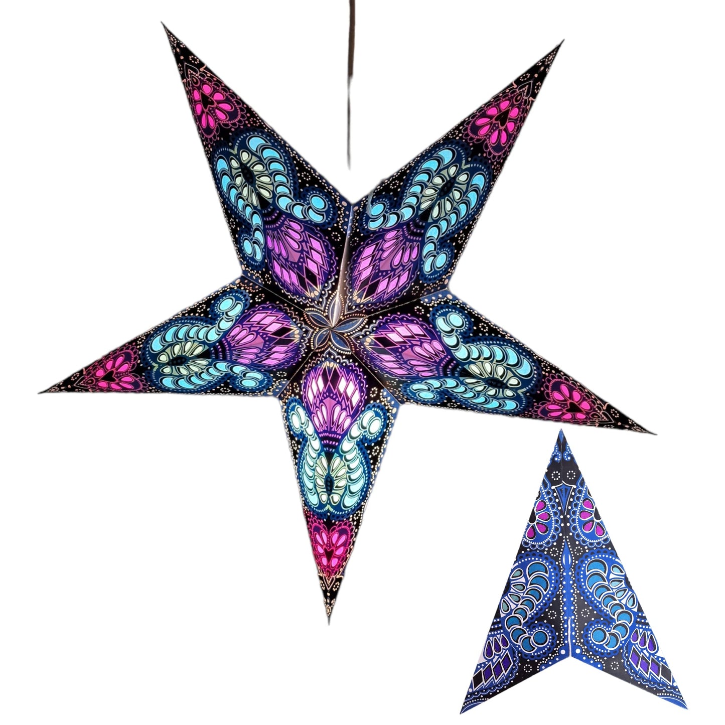 Yepsio Paper Star Lantern Lampshade, 60 cm, Hanging Decorations for Christmas, Wedding, Home, Party (Royal Blue Black Multi)