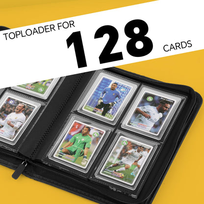 Toploader Binder,Toploader Hard Cases, 4-Pocket Pages Sleeves Hold up 128 Cards.Toploader Card Binder with Sleeves for “3×4” rigid，Card Holder(blue)