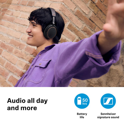 Sennheiser ACCENTUM Wireless Bluetooth Headphones - 50-Hour Battery Life, Audio, Hybrid Noise Cancelling (ANC), All-Day Comfort and Clear Voice Pick-up for Calls, Black/Copper