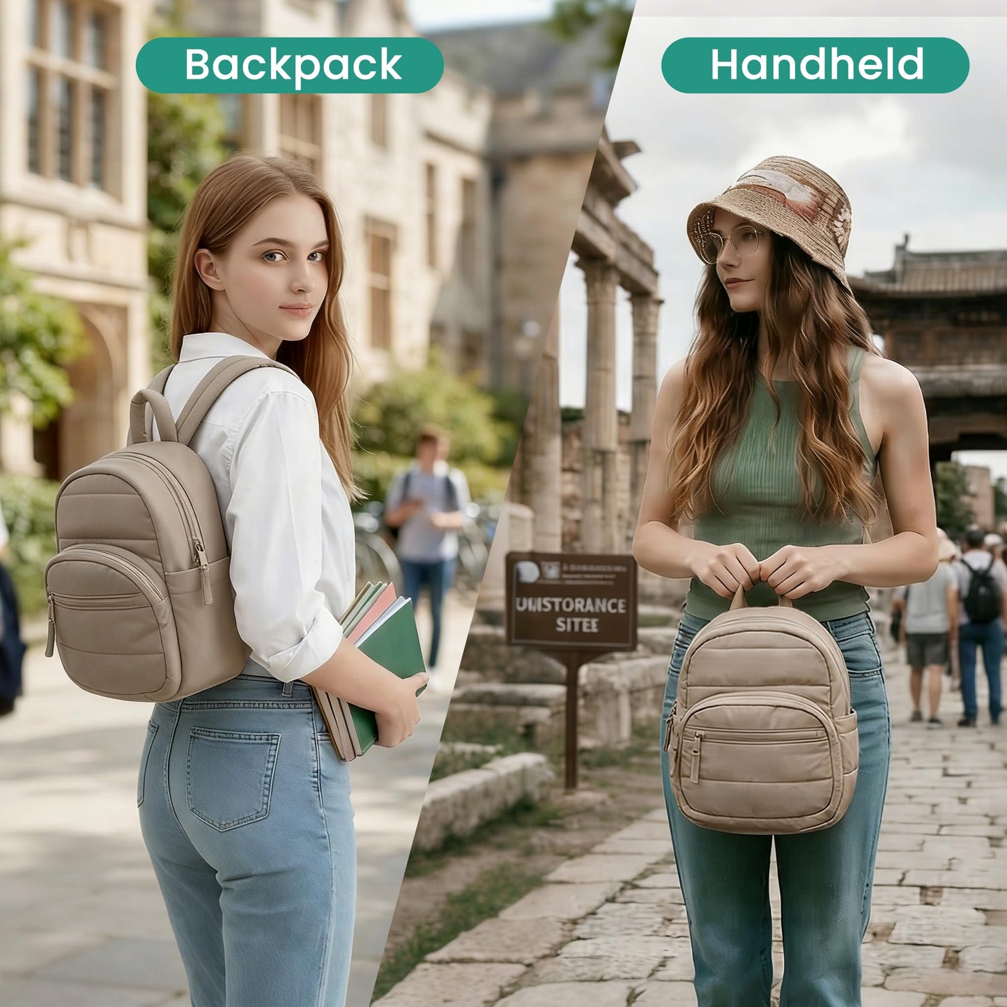 MxDicha Backpack for Women, Mini Backpack with Quilted Design and Adjustable Straps, Large Capacity Multi Compartment, Lightweight Comfort for Work Travel Outdoor Gym Hiking, Bookbag for Women(camel)