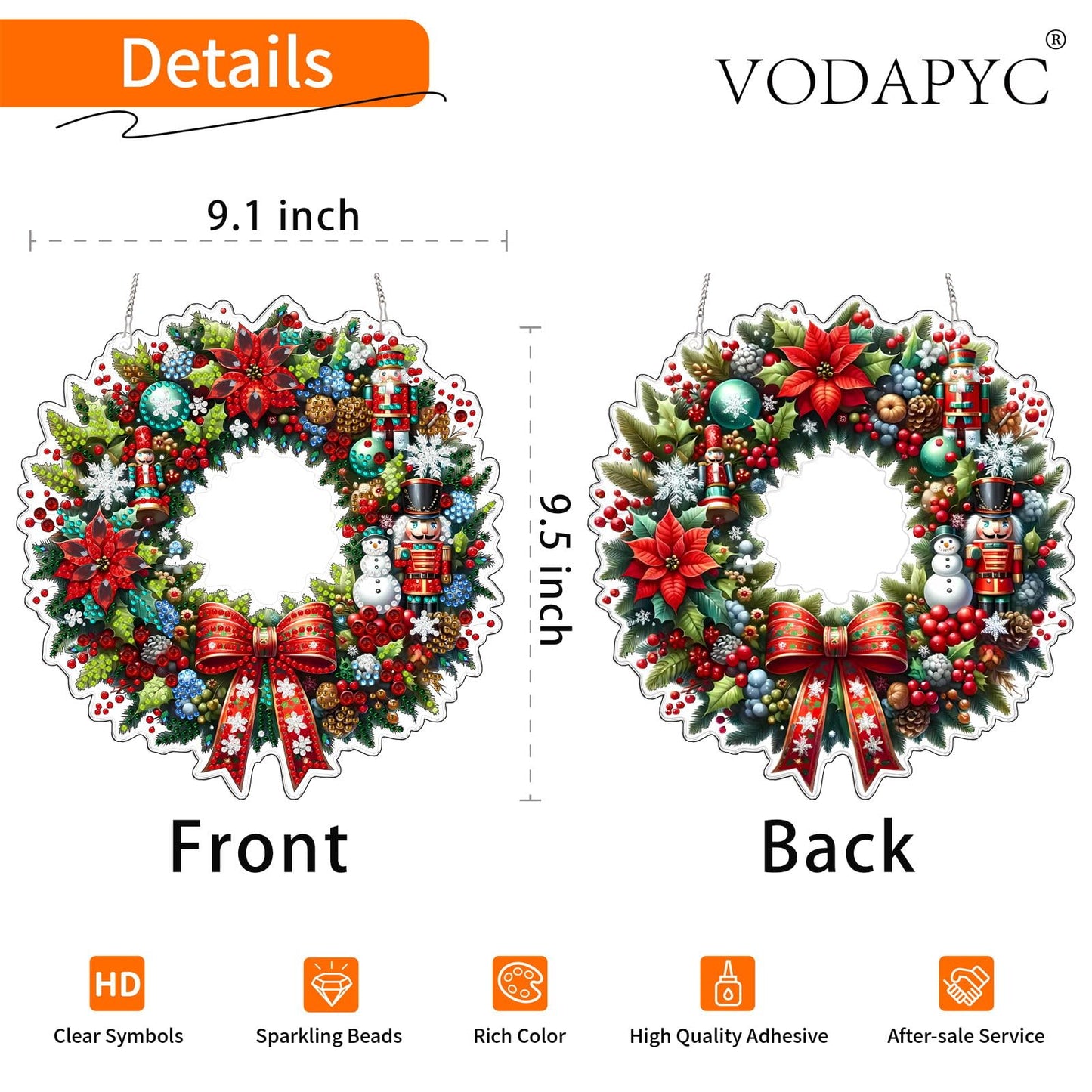 VODAPYC Christmas Wreath Diamond Art Hanging Kit for Adults, DIY Double Sided Special Shaped Diamonds Art Window Pendant Ornament for Home Decor(Christmas Wreath-2)