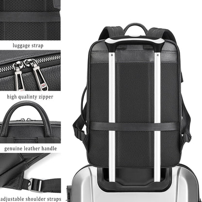JulBean Laptop Leather Travel Backpack For Men Carry On Back Pack For Business Work computer Backpacks Fit 15.6" Laptop