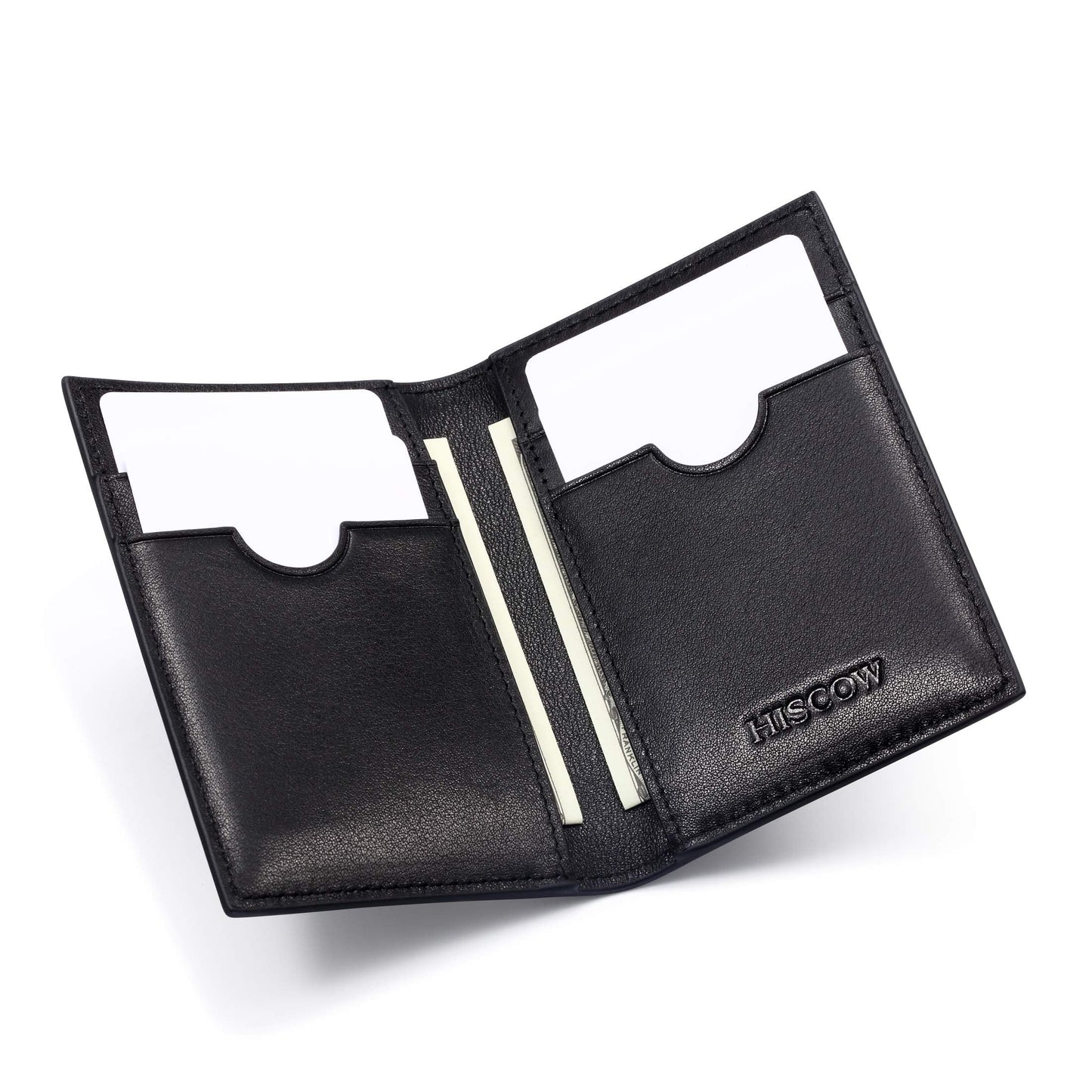 HISCOW Slim Leather Credit Card Holder 4cc for Men & Women, Italian Calfskin (Black)