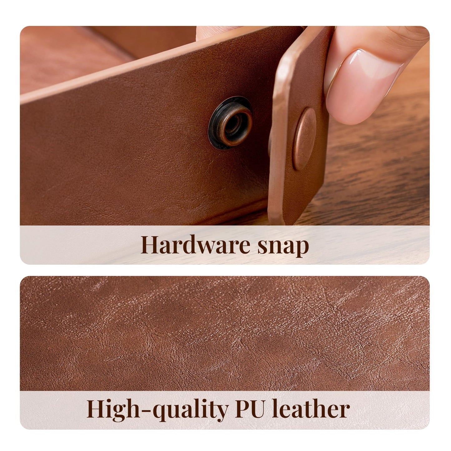 Josmimic Catch All Valet Tray - EDC Organizer for Key, Wallet, Watch, Jewelry, Phone, coin change | Faux Leather Storage Tray for Dresser, Nightstand, Desk, Entryway, Travel Storage | Brown