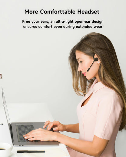LOBKIN Open Ear Headphones with Mic, Bluetooth Headset with Noise Cancelling Microphone and Multipoint Connect, Wireless Bluetooth 5.4 Headset for Work Call Meeting Driving(Black)