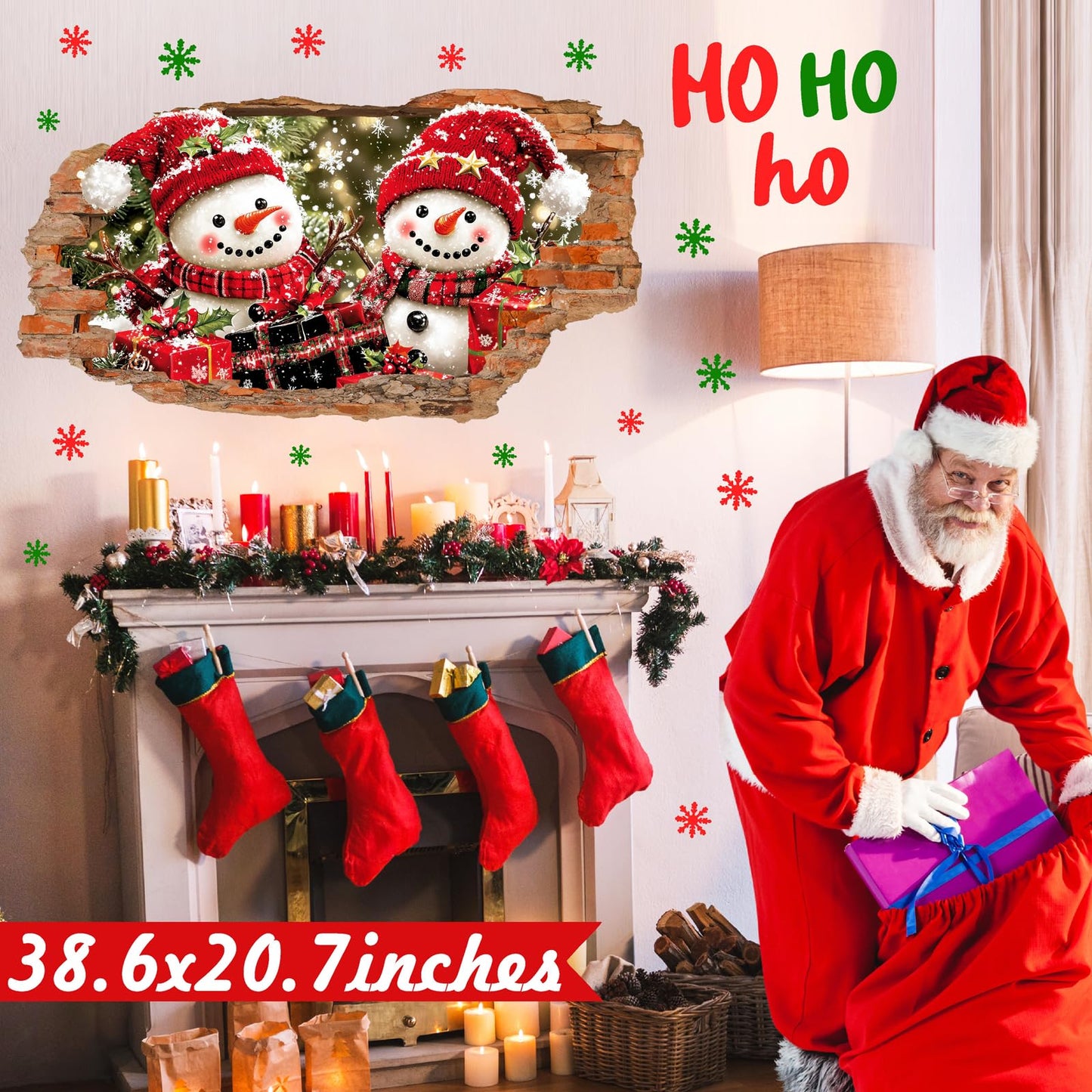 Christmas Wall Decoration Stickers Large Snowman Wall Decals Peel and Stick Xmas Indoor Home Office Decor 3D Winter Wall Sticker Merry Christmas Art Mural for 2026 New Year Holiday Kids Party Supplies