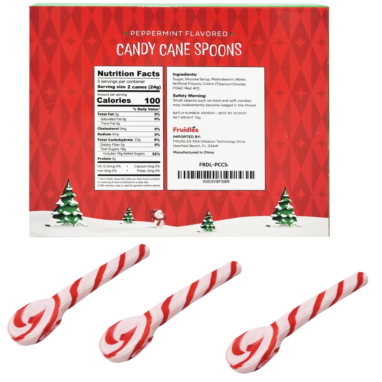 Fruidles Christmas Candy Canes Spoons Suckers, Peppermint Flavor in Box 96-Pack