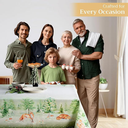 Maison d' Hermine Table Cloth Rectangle Table 100% Cotton 70 x 90 Inches Fall Tablecloth Reusable Everyday Use for Thanksgiving Christmas Decorations Dining Farmhouse Party (Winter Mornings)