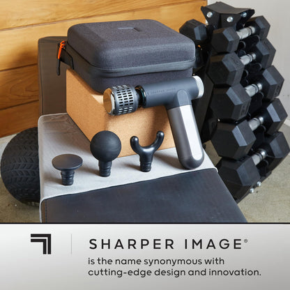 Sharper Image® Powerboost® Pro+ Hot & Cold Compact Deep Tissue Massage Gun - 6 Speed, 4 Attachments, Travel Case| Heat & Cold Therapy| Lightweight Shoulder & Back Massager| Fathers Day Gift for Dad