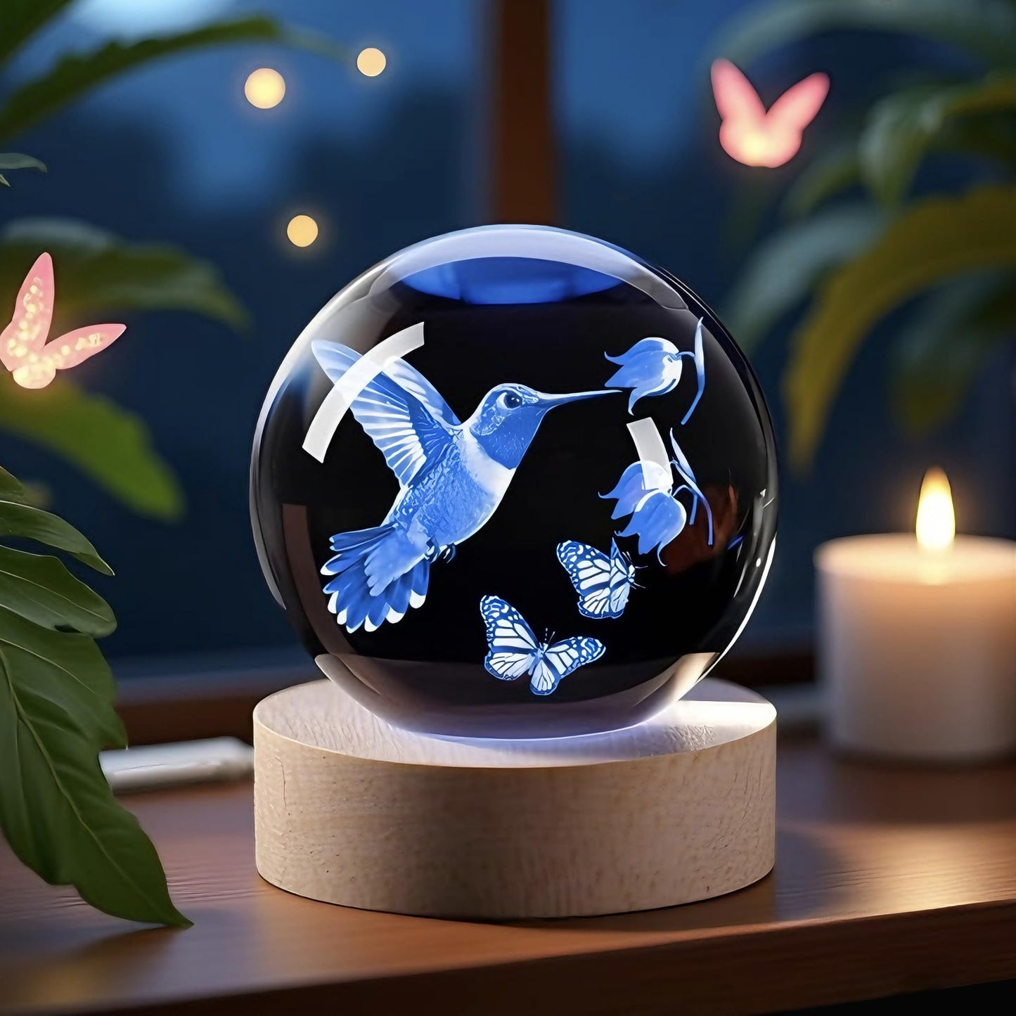 YouerCrystal 3D Hummingbird Crystal Ball Gifts for Women Men Laser Engraved Glass Sphere Animals Figurine Home Decor, Birthday, Christmas,Graduation Gift for Friends,Lovers Keepsake Paperweight