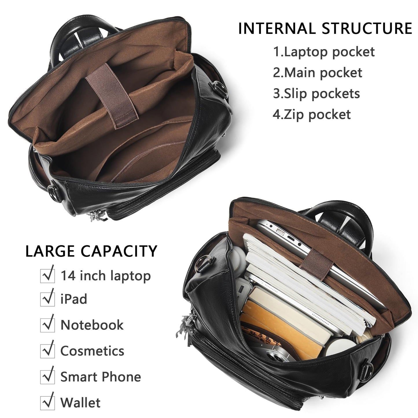Shrrie Vegan Leather Laptop Backpack for Women 15.6 inch Work Backpack Fashion Travel Backpack Purse for Business College