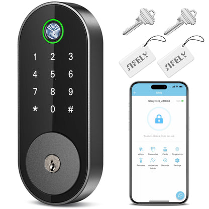 Keyless Entry Fingerprint Deadbolt Smart Lock: Digital Front Door Keypad with App Control, Electronic/Electric Deadbolt with Fingerprint & Code Access, Auto Locking, Easy to Install (Bright Brass)