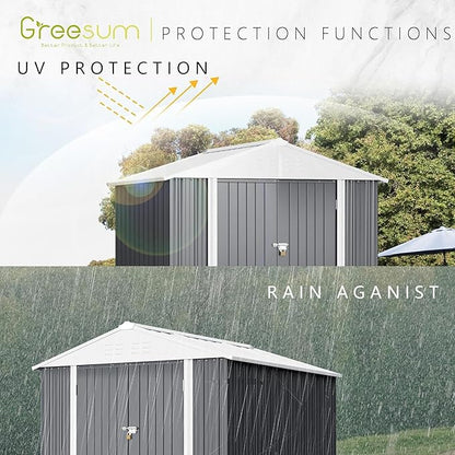 Greesum 6x4FT Outdoor Storage Shed, Utility Tool Shed Metal Storage Garden Shed with Door & Lock for Patio Storage, Gray
