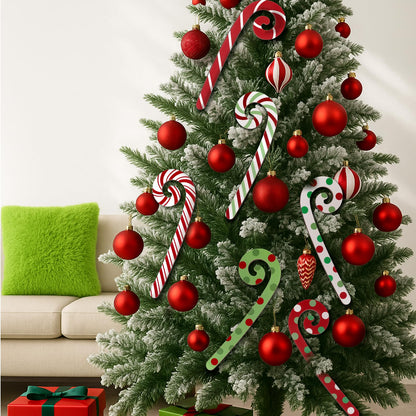 Yalikop 6 Pcs Large Christmas Candy Canes Decoration 15.75'' Wooden Red Green White Polka Dots Stripes Ornament Lollipop Candy Cane Ornaments for Christmas Tree Xmas Crafts Party Decor (Lovely)