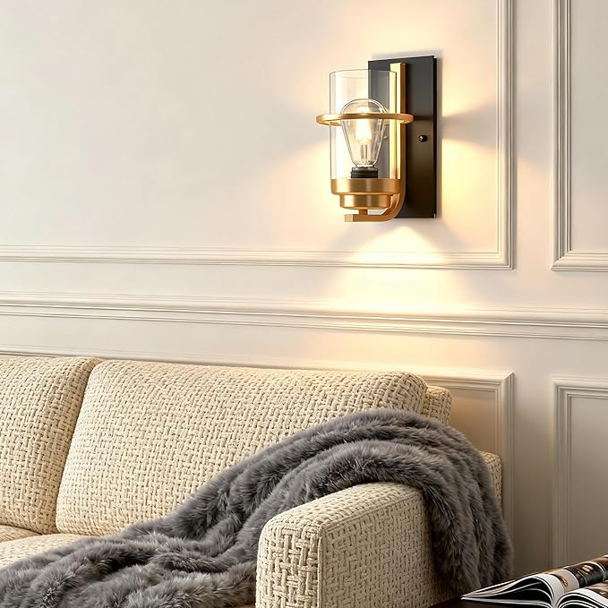 Black and Gold Sconces,Small Bathroom Wall Sconces,Elegant Gold Sconces,Vanity Wall Light Single(Bulbs not Included)