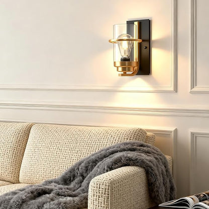 Black and Gold Sconces,Small Bathroom Wall Sconces,Elegant Gold Sconces,Vanity Wall Light Single(Bulbs not Included)