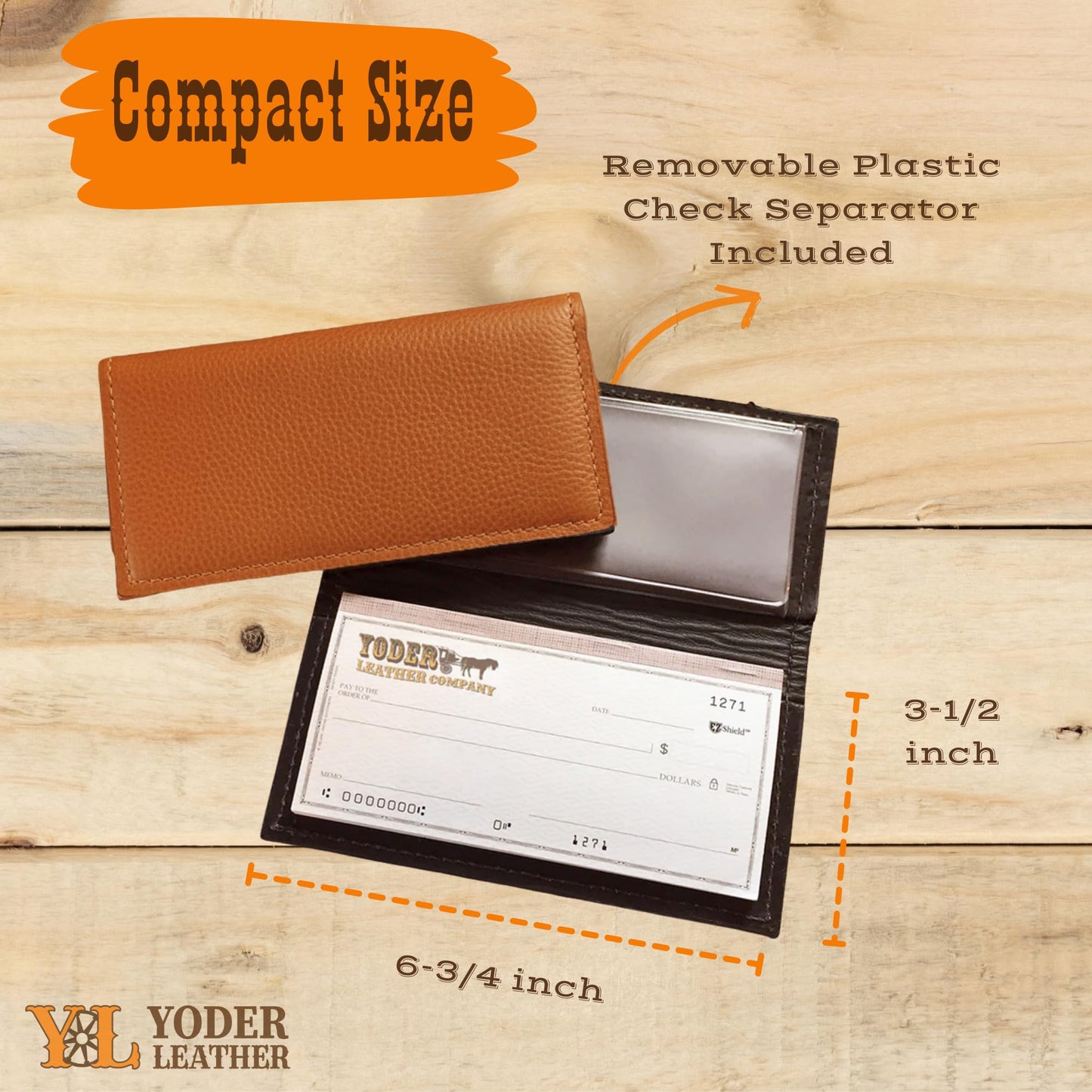Yoder Leather Company Genuine Bison Leather Checkbook Cover for Men & Women (Brown)