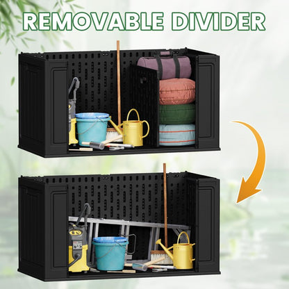Devoko 160 Gallon Double-Wall Deck Box with Divider, Side Handles, HDPE Outdoor Large Storage Box Waterproof and Lockable for Patio Furniture, Garden, Pool (Black, 160 Gallon)