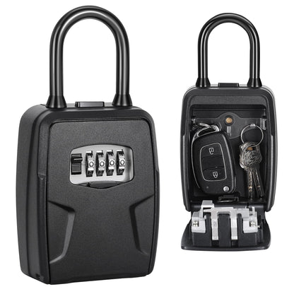 Fayleeko Portable Key Lock Box, Lock Box Wall Mounted for House Key, Car Keys, 6 Key Capacity, Weatherproof Resettable Code (Black, 1)