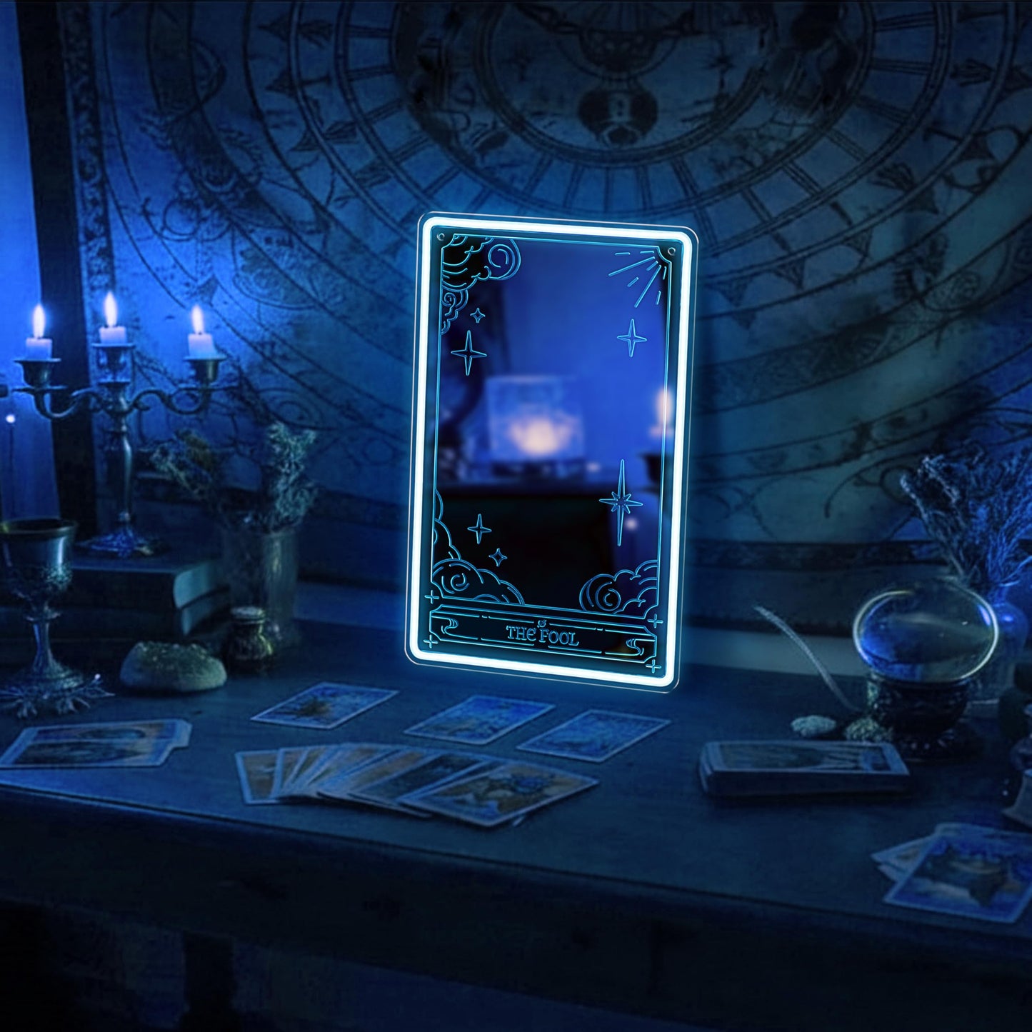Kavaas Tarot Mirror Neon Sign - Ice Blue Mystical LED Neon Light for Occult Room Wall Decor, Witchy Art Spiritual Room Decor, Best Gifts for Fortune Teller, Tarot Enthusiast