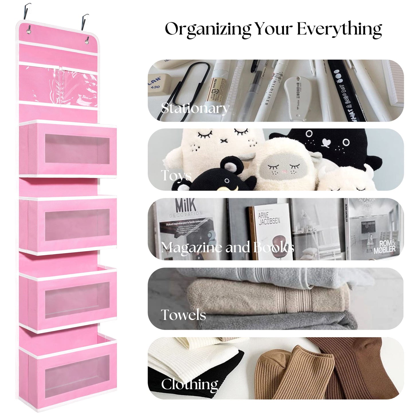 Giraffe Creation Over Door Organizer with 4 Large Capacity Pockets, Hanging Organizer Storage for Closet Bathroom Nursery Bedroom Dorm, Toys Cosmetics Sundries and Baby Essentials, Pink