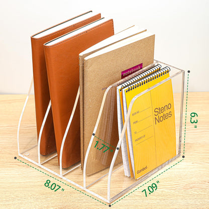 AIDIMOO Acrylic Magazine File Holder, 4 Vertical Compartments Desk Document Sorter Organizer, Clear Folder Rack Binder for Office, Documents, Tablets, Magazines, Books – Home/Classroom Rack