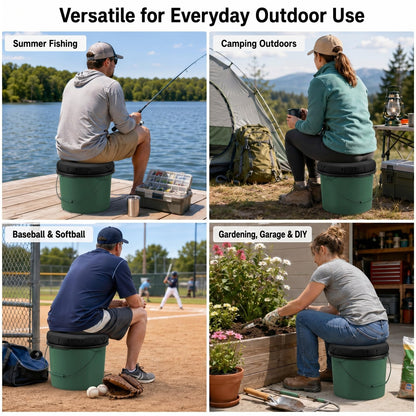 Lewtemi 2 Pack 5 Gallon Bucket Seat Lid with 360° Swivel, 2" Thick Waterproof Padded Cushion Cover with Handle for Fishing Camping Baseball Duck Hunting Gardening Outdoor Sports(2 Inch Thick,Black)