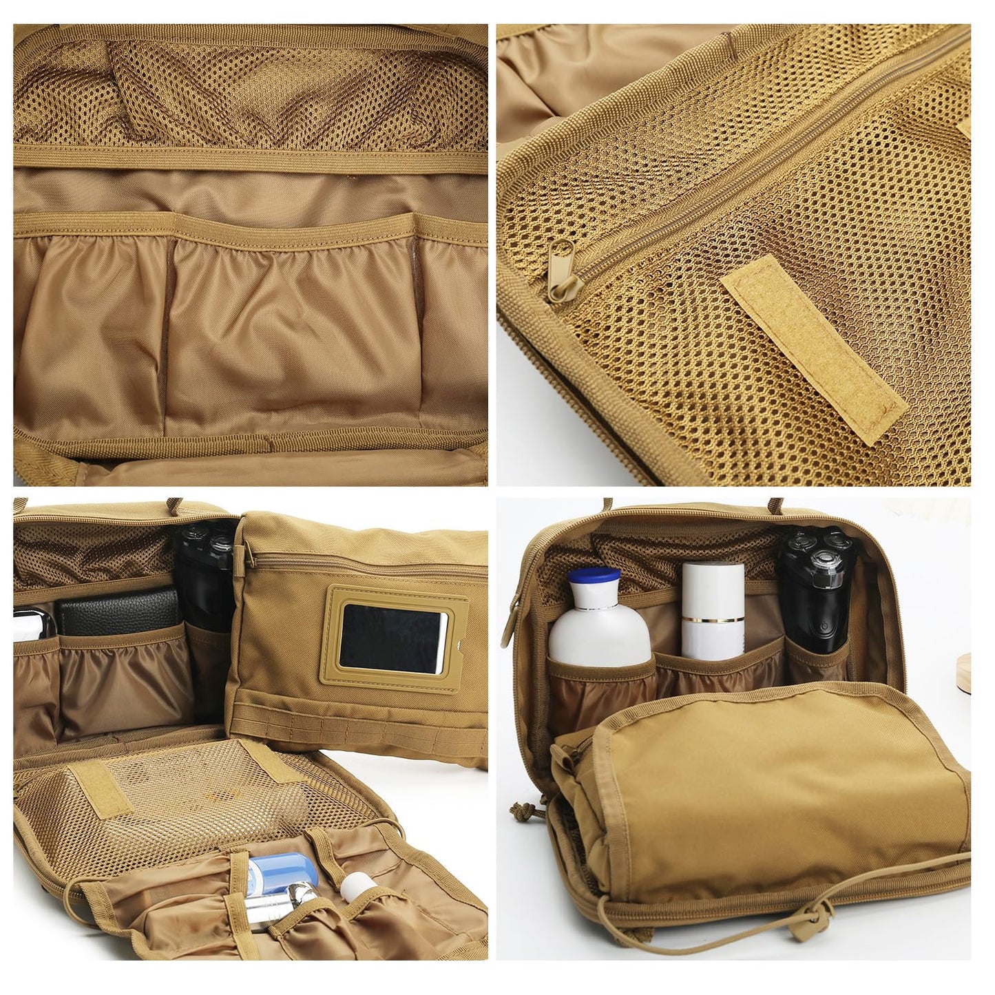 SMONT Tactical Toiletry Bag for Men Travel, Hanging Dopp Kit Shaving Hygiene Bag for Traveling Bathroom Brown
