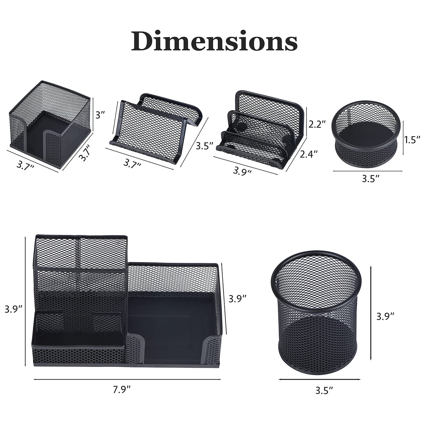 zqanve Desk Organizers set with Mesh Pen Holder Cup, 3 Compartments Black Office Supply Organizer Paper Clips Holder for Office Desk Accessories (6 Piece set, Black)