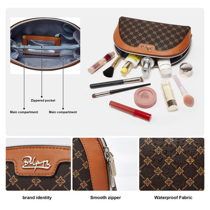 BOYATU Vegan Leather Cosmetic Bag: Refined Pattern Pouch with Built-In Tethered Pull-Out Mirror - Quick Touch-Ups Anywhere - Compact&Lightweight Easy to Carry(010-coffee)