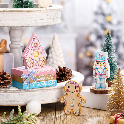Sivak 6 Pcs Pastel Pink Gingerbread Christmas Decor Gifts, Pastel Pink Christmas Decorations Indoor, Gingerbread House Decorations, Xmas Decor for Farmhouse Home Office Mantel Shelf Table Tiered Tray