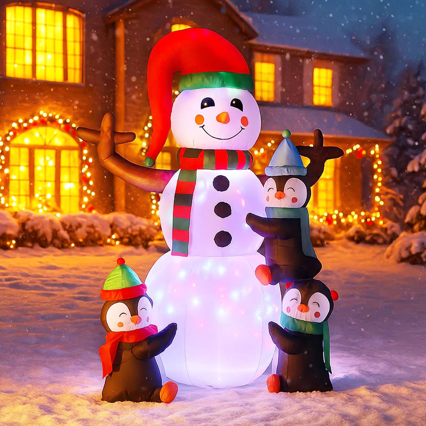 VIVOHOME 6FT Christmas Inflatable Outdoor Decoration, Snowman with Penguin, Navidad Blow Up Yard Decor with Built-in LED Light for Lawn, Garden, Party