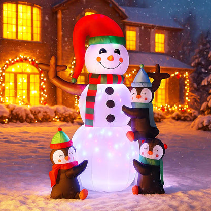 VIVOHOME 6FT Christmas Inflatable Outdoor Decoration, Snowman with Penguin, Navidad Blow Up Yard Decor with Built-in LED Light for Lawn, Garden, Party