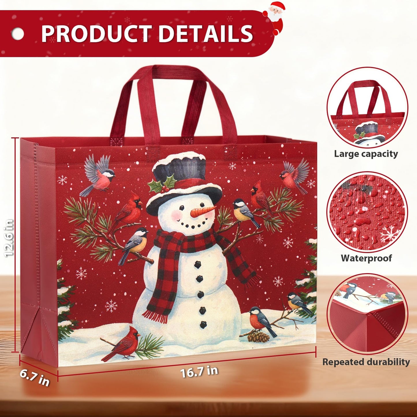 YANGTE 12 Pack Extra Large Christmas Gift Bags with Handles, Reusable Non-Woven Christmas Bags for Presents Wrapping Holiday Xmas Party Favors Supplies(16.7" x 12.6" x 6.7")