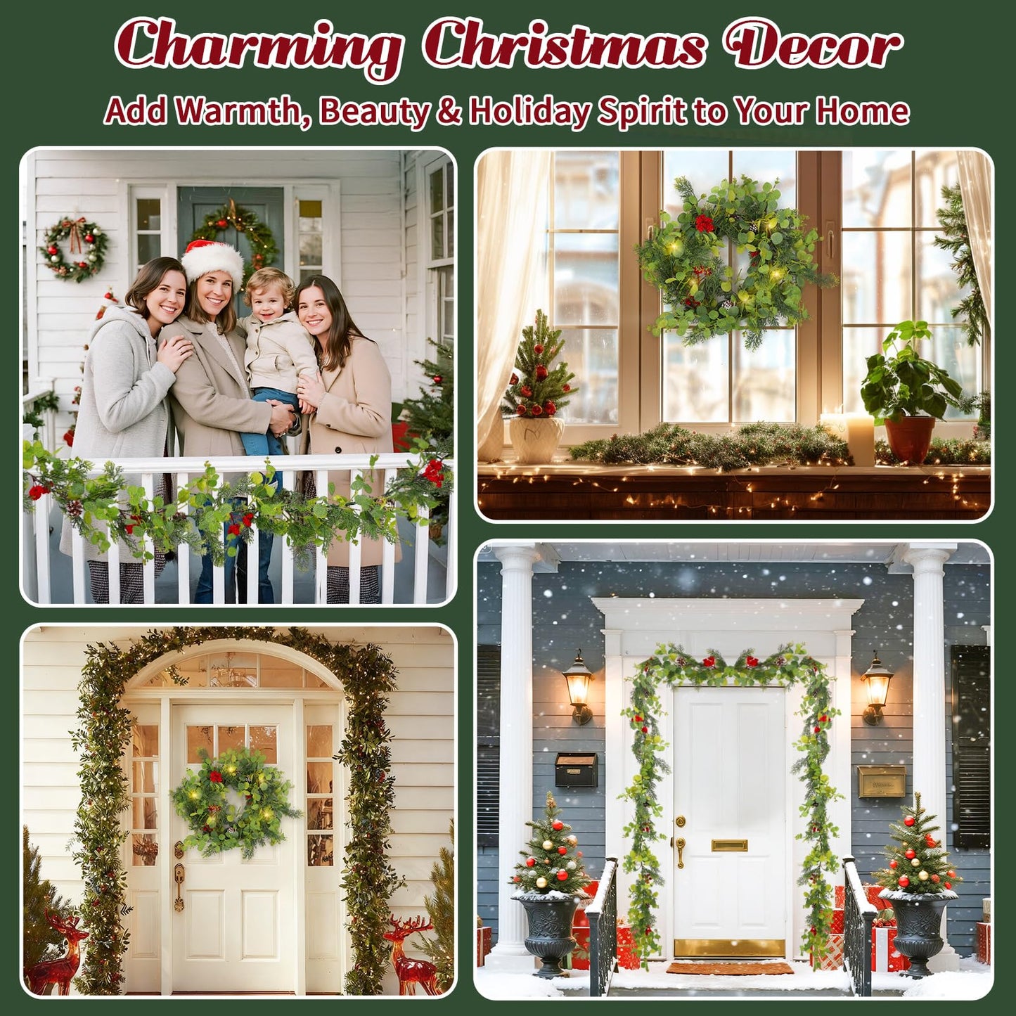 6FT Prelit Christmas Garland with Lights, Realistic Eucalyptus Garland with Artificial Cedar Cypress Leaves Red Berries Pine Cone Greenery Xmas Garland for Mantle Stair Railing Fireplace Decoroation