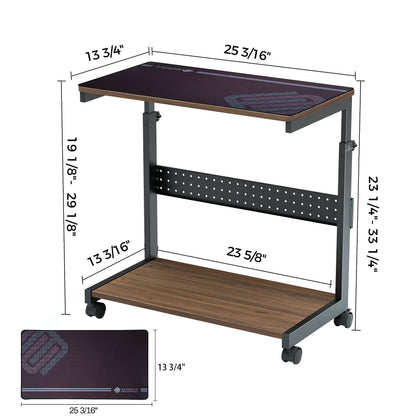 EUREKA ERGONOMIC PC Stand Computer Cart, Height Adjustable Tower Stand 2-Tier Suit for ATX Case Printer, Metal Rolling Cart on Wheels for Gaming Home Office, Walnut