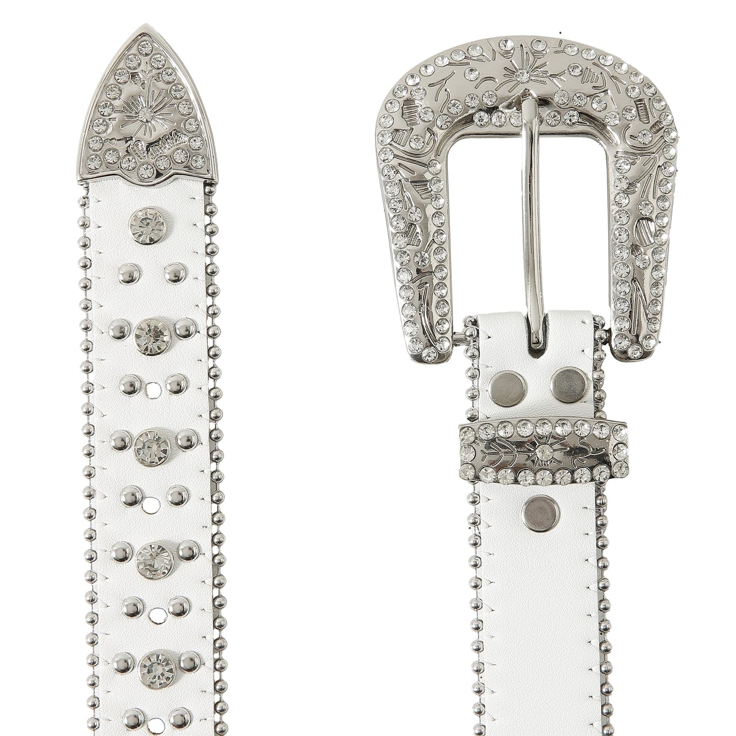 Jastore Kids Rhinestone Western Belt Girl Boys Cowboy Cowgirl Belts with Bling Diamond Studded Leather Belt for Jeans (Silver, Fit Waist: 25"-29" (Rec 10-14yrs))