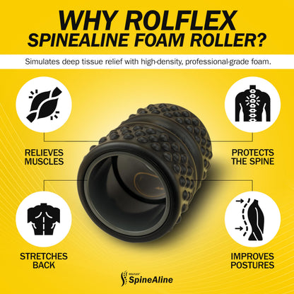 Rolflex SpineAline Back Roller – Muscle Rollers Deep Tissue Spine Alignment Tool – Ergonomic Spine, Neck and Back Massage Rollers – Durable & Portable Massage Roller – Supports Up to 300 lbs – Black